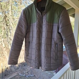 Men's Green and Brown Quilted Jacket M